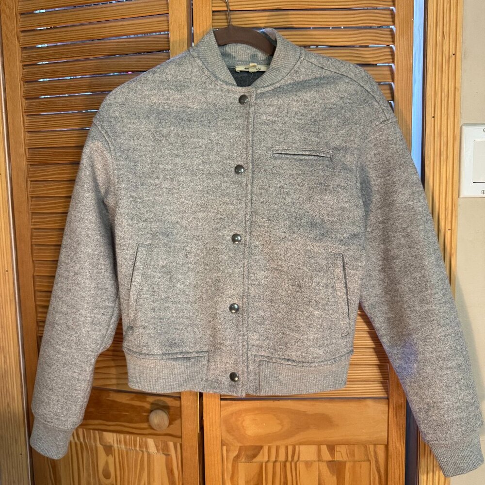 Madewell XXS Gray Wool Blend Bomber Jacket Snap Front Cropped